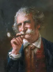 Eugen Lingenfelder, Starzec palący fajkę, olej, deska