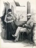 Victor Thomas, Na werandzie, tusz pióro, papier