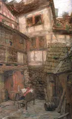 August Kühles, W podwórzu, ok. 1910, olej, płótno