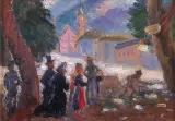 Fryderyk Pautsch, Scena uliczna w mieście, olej, tektura