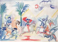 Zygmunt Waliszewski, Napoleon w bitwie pod piramidami, ok. 1923, akwarela, papier