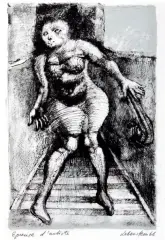 Jan Lebensztejn, Kobieta na schodach, 1966, litografia, papier