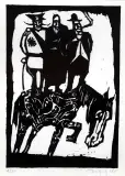 Trzech z koniem by Jerzy Duda-Gracz, 1965, linoryt, papier, sold Mar 2004