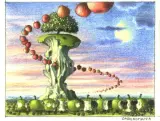 Jabłkomania by Jacek Yerka, 2000, kredki, ołówek, papier, sold Mar 2004