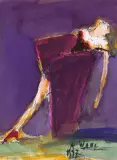 Kobieta śpiąca w fotelu by Alicja Wahl, 1997, akwarela, tusze, pastel, papier, sold Mar 2004