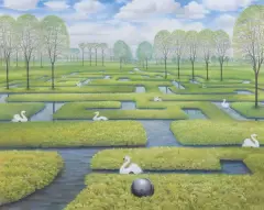 Jacek Yerka, Wiosenny labirynt, 2004, pastel, papier