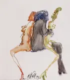 Alicja Wahl, Postaci siedzące, 1997, tusze barwne, pióro pędzel, papier