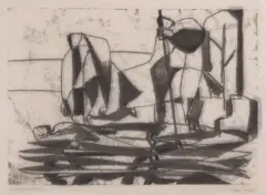 Adam Marczyński, Nad wodą, 1955, monotypia, papier