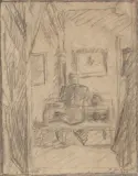 Jan Wodyński, Postać we wnętrzu, 1948, ołówek, pastel, papier kremowy