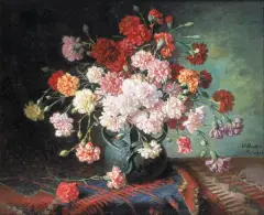 Hans Buchner, Różnobarwne goździki, ok. 1900, olej, płótno
