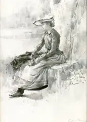 Victor Thomas, Zamyślona, 1890-1900, tusz, papier