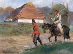 JENIEC by Jerzy Kossak, 1927, olej, tektura, sold Dec 2003