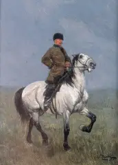 Jan Rosen, Jeździec na białym koniu, 1880 (?), olej, deska