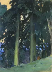 Las sosnowy by Julian Fałat, przed 1909, akwarela, tektura, sold Dec 2003