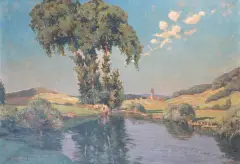Franz Frankl, Pejzaż ze stawem, 1922, olej, płótno