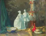 Max Dürschke, Martwa natura z porcelanową figurką, ok. 1920, olej, płótno