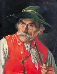 Franz Xaver Wölfle, Mężczyzna z fajką, ok. 1930, olej, deska