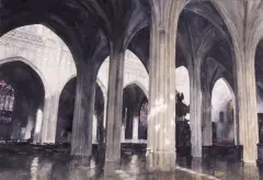 Paweł Dmoch, Wnętrze gotyckiego kościoła w Antwerpii, 1992, tusz, pędzel, akwarela, karton
