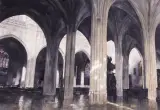 Paweł Dmoch, Wnętrze gotyckiego kościoła w Antwerpii, 1992, tusz, pędzel, akwarela, karton