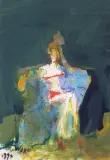 Alicja Wahl, Kobieta w fotelu, 1994, akwaforta, pastel, gwasz