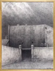 Piotr Kondrad, Widok miejski z bramą, 1982, ołówek, papier