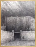 Piotr Kondrad, Widok miejski z bramą, 1982, ołówek, papier