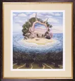Jacek Yerka, Bezludna wyspa, 1999, serigrafia, papier