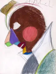 Andrzej Dudziński, Głowa pajaca, pastel, ołówek, papier