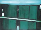 Pejzaż zielony by Jerzy Nowosielski, 1985, akryl, gwasz, tektura, sold Nov 2003