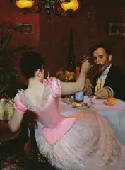 Zygmunt Andrychiewicz, Przy kawiarnianym stoliku, 1891, olej, płótno