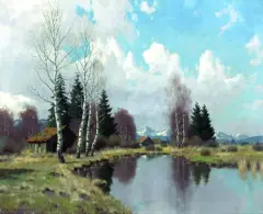 Carl Schaette, 13. Pejzaż podgórski, ok. 1930, olej, płótno