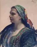 Kobieta w krakowskim gorsecie by Leon Wyczółkowski, 1914, akwarela, papier, sold Oct 2003