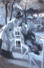 Emil Rosenstand, Flirt; W parku, 1908, akwarela, gwasz, papier
