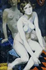 Emil Heilemann, Akty dziewczęce z maską, 1928, akwarela, papier