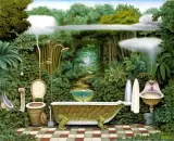 Łazienka, 2003 (z serii Kieszonkowa dżungla) by Jacek Yerka, pastel, papier, sold Oct 2003