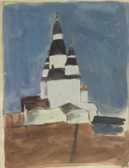 Jerzy Nowosielski, Cerkiew, akwarela, ołówek, papier