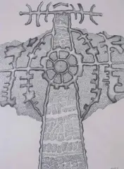 Jan Lebensztejn, Figura osiowa, 1961, tusz, kredka, szablon, papier
