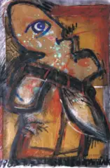 Tomasz Kawiak, Portret podwójny, 1989, gwasz, technika mieszana, papier
