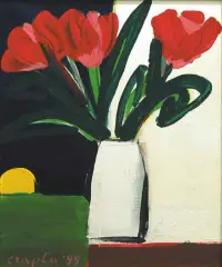 Marian Czapla, Tulipany w bieli, 1999, akryl, płótno