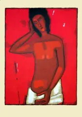 Jerzy Nowosielski, Akt na czerwonym tle, 1999, serigrafia, papier