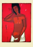 Akt na czerwonym tle by Jerzy Nowosielski, 1999, serigrafia, papier, sold Sep 2003