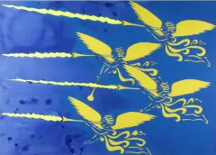 Jacek Łydżba, Anioły żółtoniebieskie, 1999, wycinanka, karton