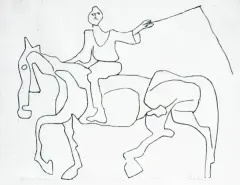Jerzy Panek, PASTUCH NA KONIU, 1966,, tusz, papier