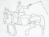Jerzy Panek, PASTUCH NA KONIU, 1966,, tusz, papier