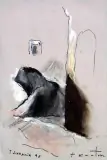Tadeusz Kantor, Postać w kapturze, 1990, gwasz, pastel, flamaster, papier