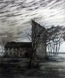Piotr Kondrad, Dom wśród drzew, 1983, ołówek, gwasz, papier