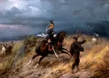 Christian Sell, Ułani na patrolu, 1867, olej, płótno