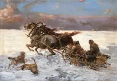 Alfred Wierusz-Kowalski, Napad wilków, po 1900, olej, płótno