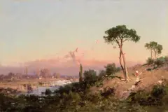 Pejzaż z wysoką sosną by Aleksander Świeszewski, ok. 1880, olej, płótno naklejone na sklejkę, sold Jun 2003