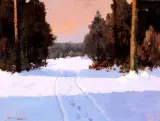 Wiktor Korecki, Droga leśna zimą, po 1945, olej, tektura